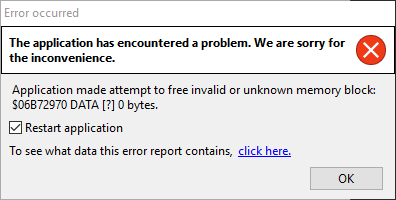 Error Message given by the protected program.
